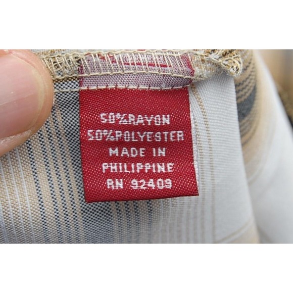 ZAM Shirt Mens 2XL Brown Beige Plaid Button‎ Up Short Sleeve Rayon Polyester - Picture 10 of 12